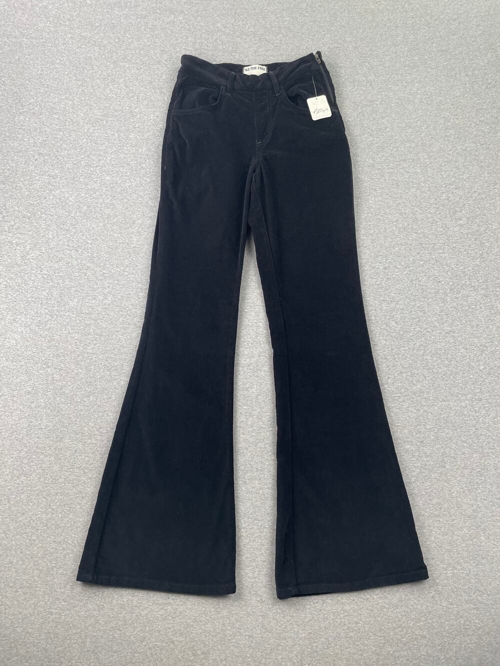 NWT Free People Crvy Karma Cord Flare Jeans XS Jet Black Boho Hippie Going Out
